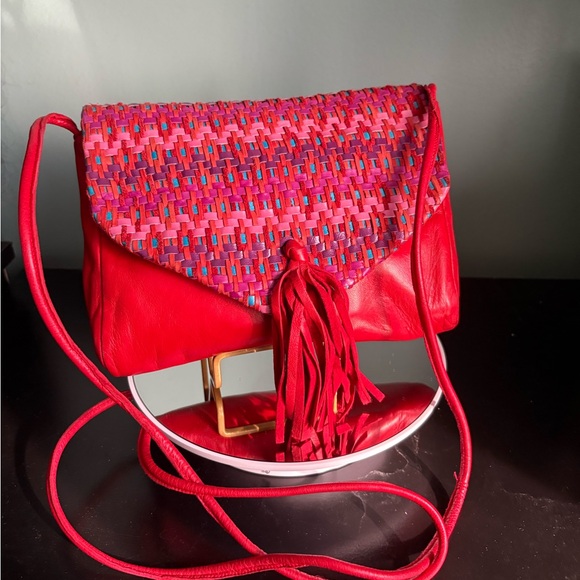 Bally Handbags - Bally Red and Pink Woven Crossbody Bag